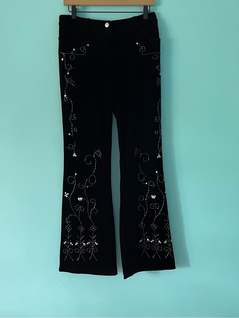 Blue Asphalt Vintage Sequin Velvet Pant 9 Elvis Cowboy Southern Dolly Parton